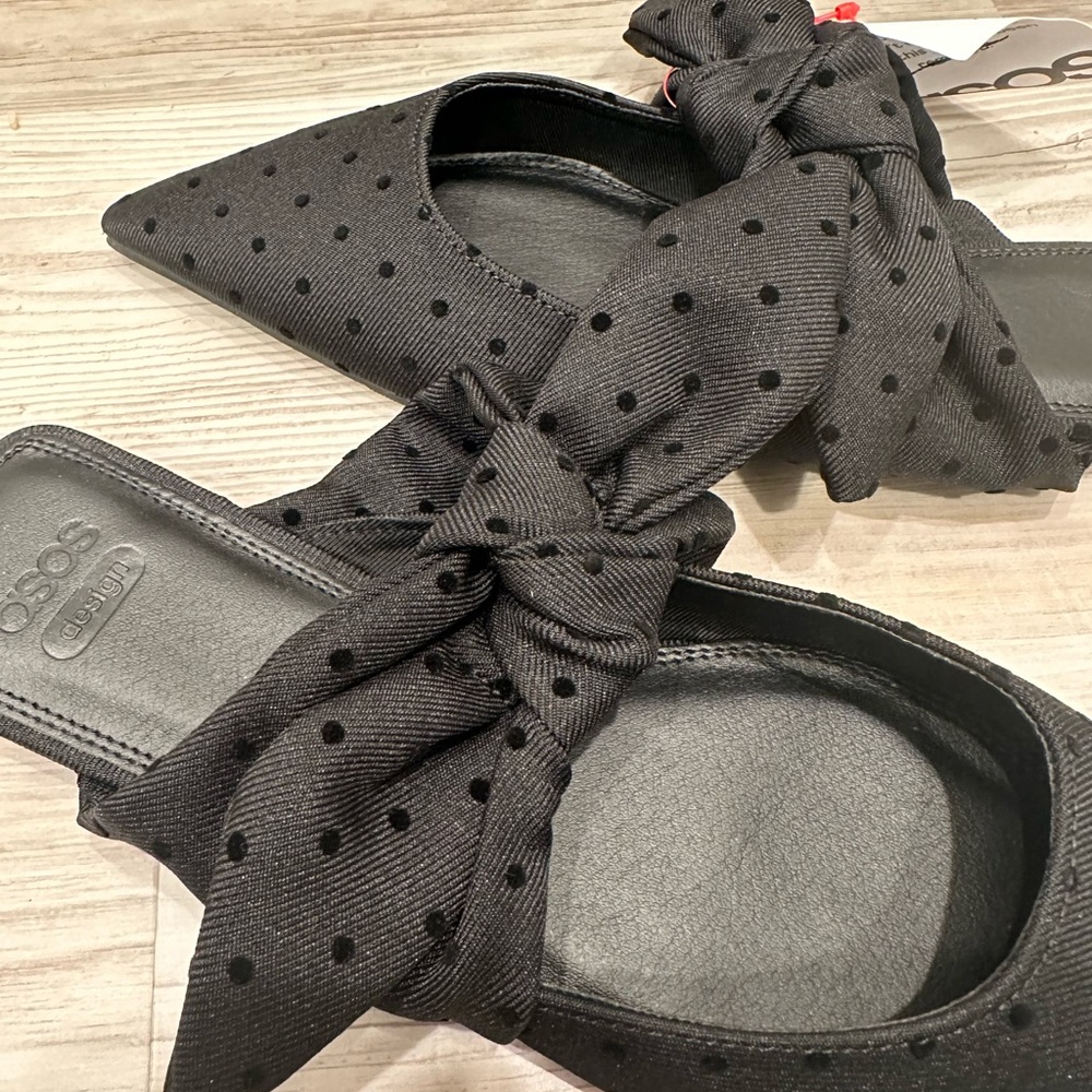 ASOS Women’s Bow Detail Mules - Black Polka Dot Size 6 - Picture 6 of 6